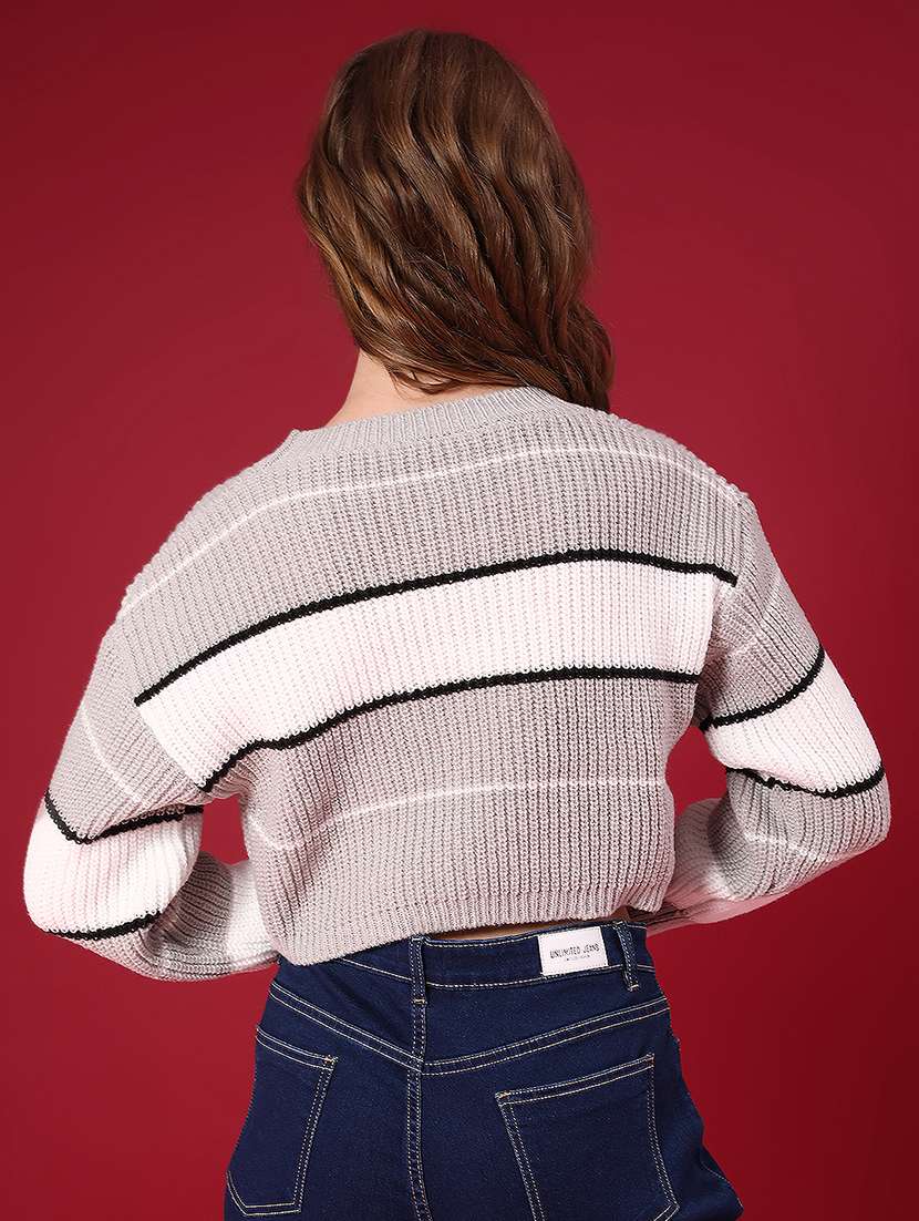 women color block long sleeve crop pullover - 22159753 -  Standard Image - 2