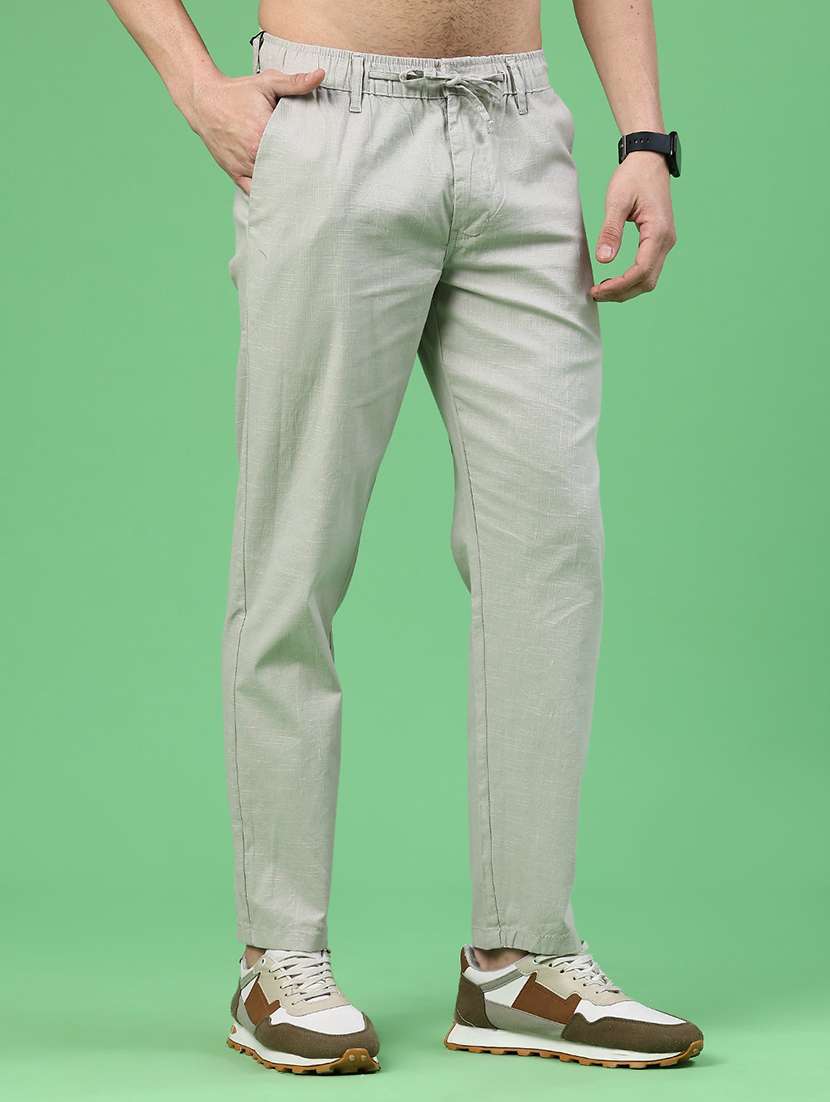 men solid mid rise regular fit casual trouser - 22159838 -  Standard Image - 2