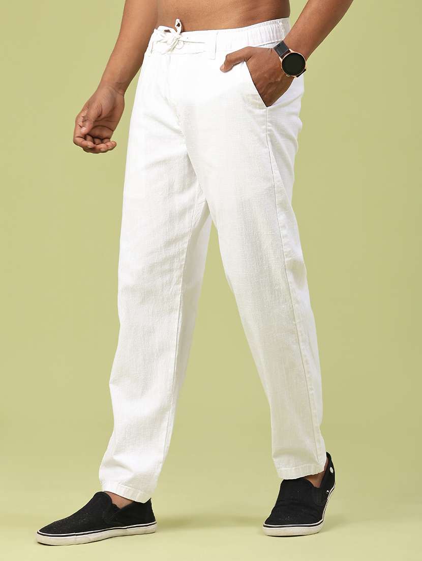 men solid mid rise regular fit casual trouser - 22159839 -  Standard Image - 2