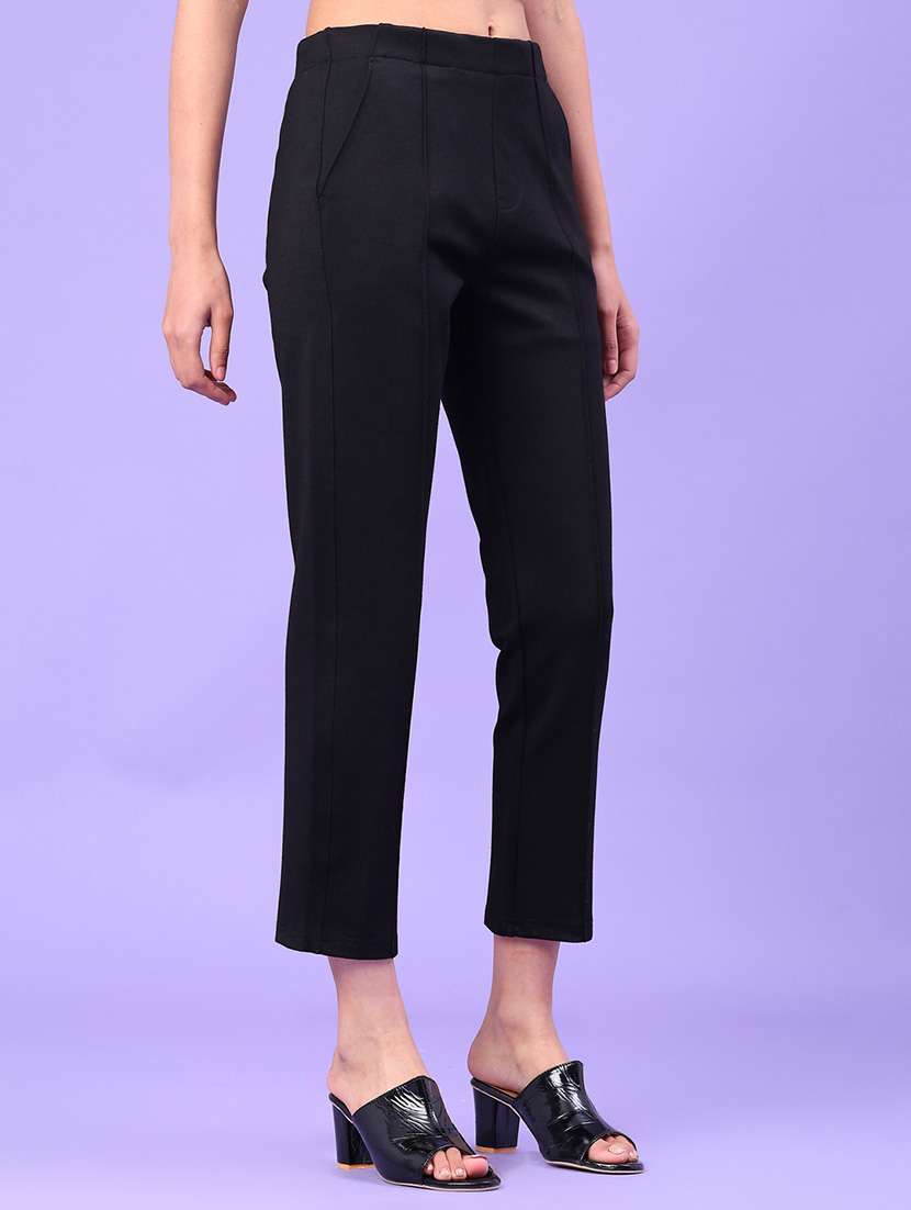 women solid mid rise straight trouser - 22159964 -  Standard Image - 2