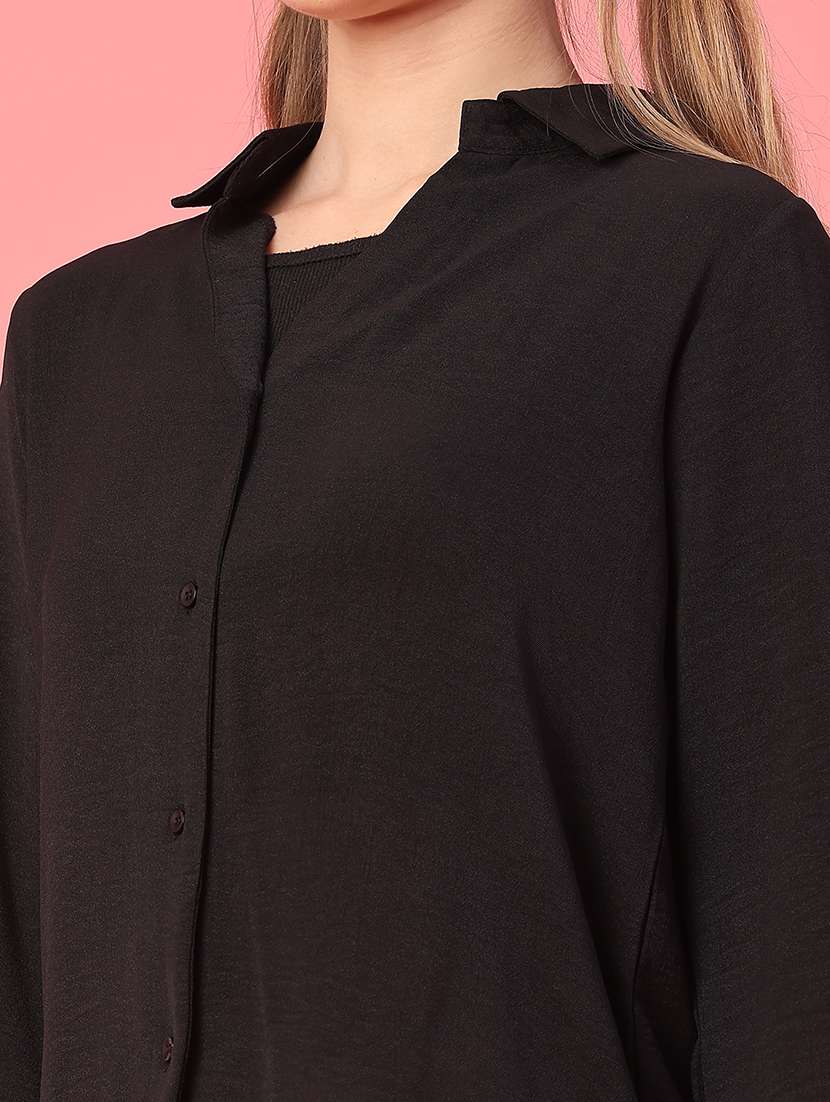 women solid long sleeve high-low shirt - 22159971 -  Standard Image - 2