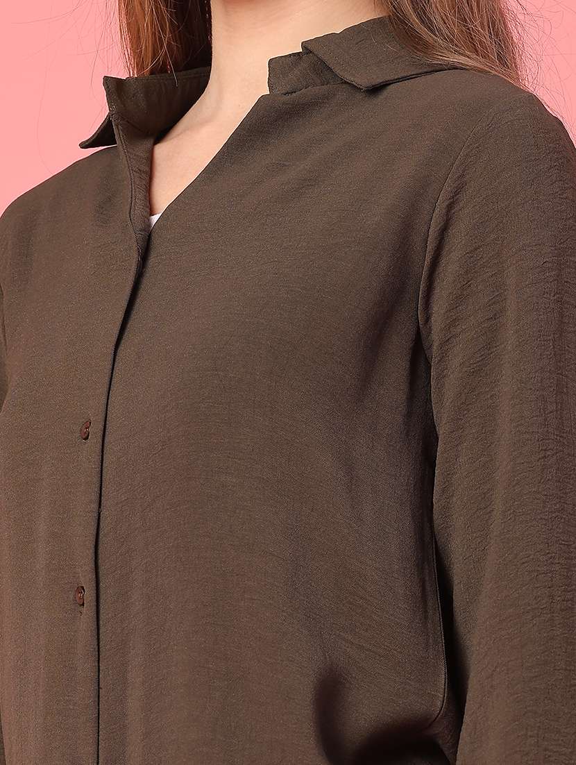 women solid long sleeve high-low shirt - 22159973 -  Standard Image - 2