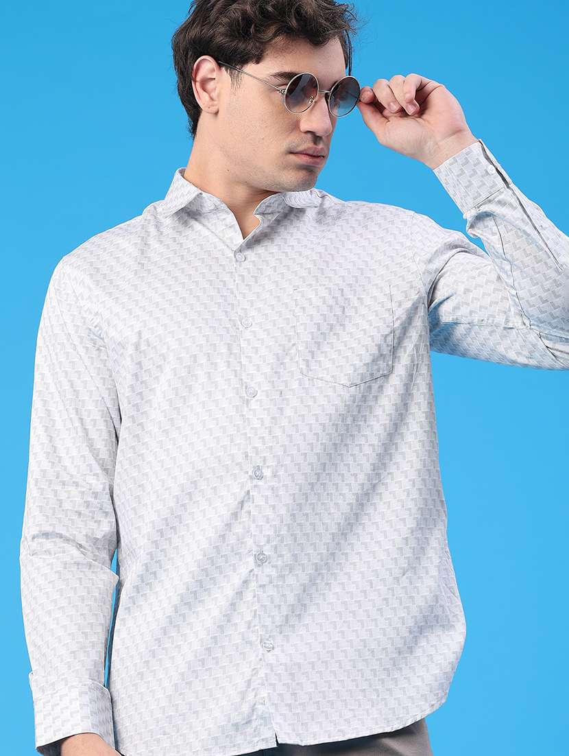 men printed long sleeve regular fit casual shirt