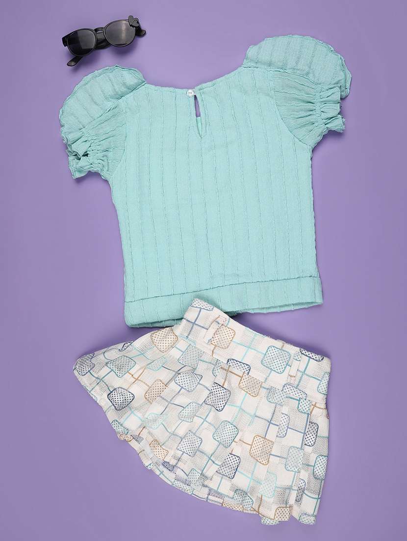 kids blue polyester skirt top twin sets & jump suit - 22160097 -  Standard Image - 2