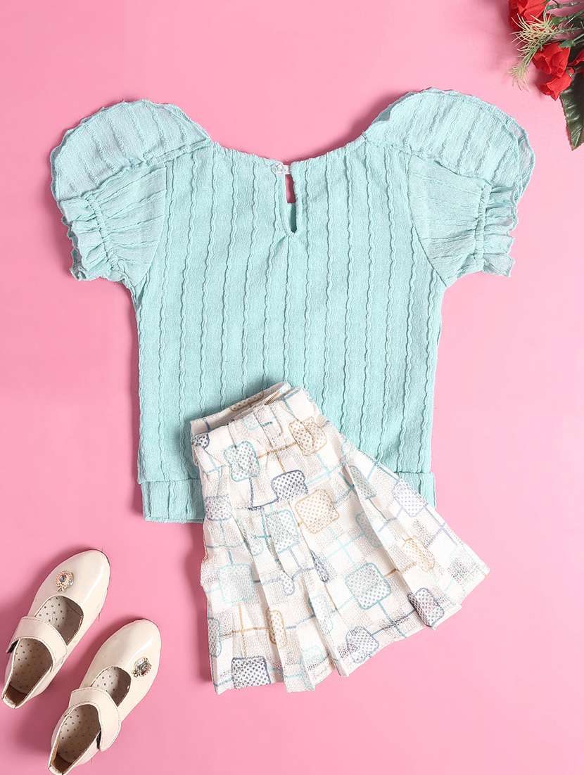 girls blue polyester skirt & top set - 22160099 -  Standard Image - 2