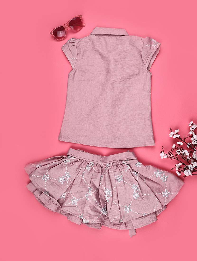 girls embroidered short sleeves top and skirt set - 22160156 -  Standard Image - 2