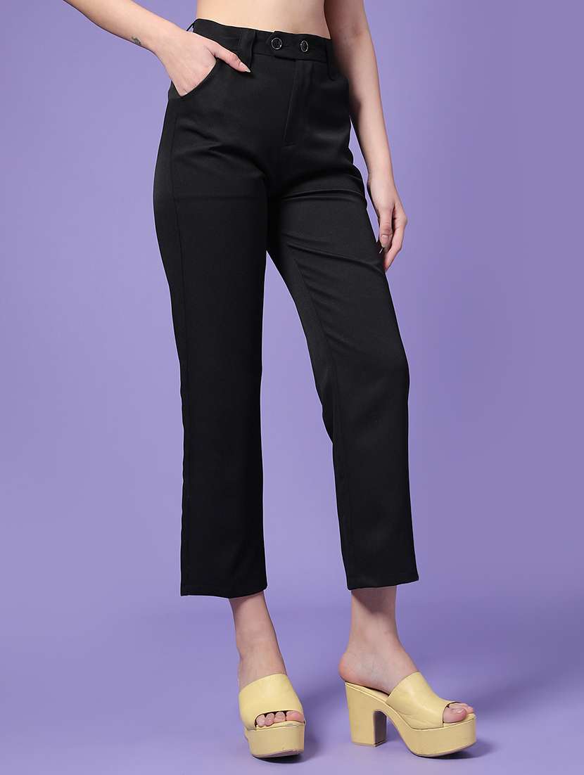 women solid mid rise straight trouser - 22160185 -  Standard Image - 2