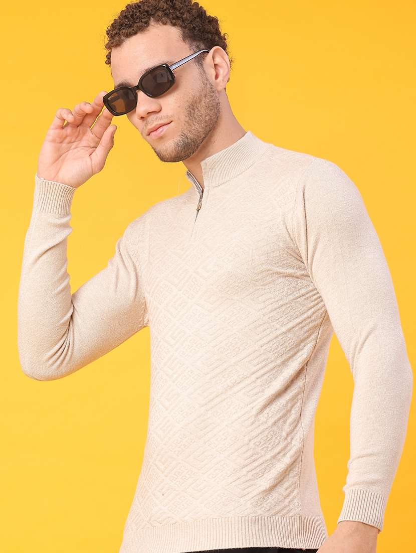 men self design long sleeve regular fit pullover 