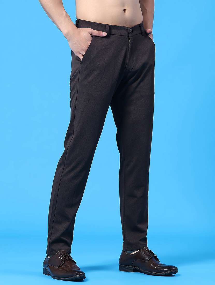men solid mid riise flat front formal trouser - 22160212 -  Standard Image - 2