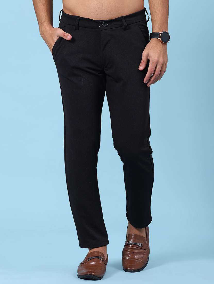 men solid mid rise chinos casual trouser