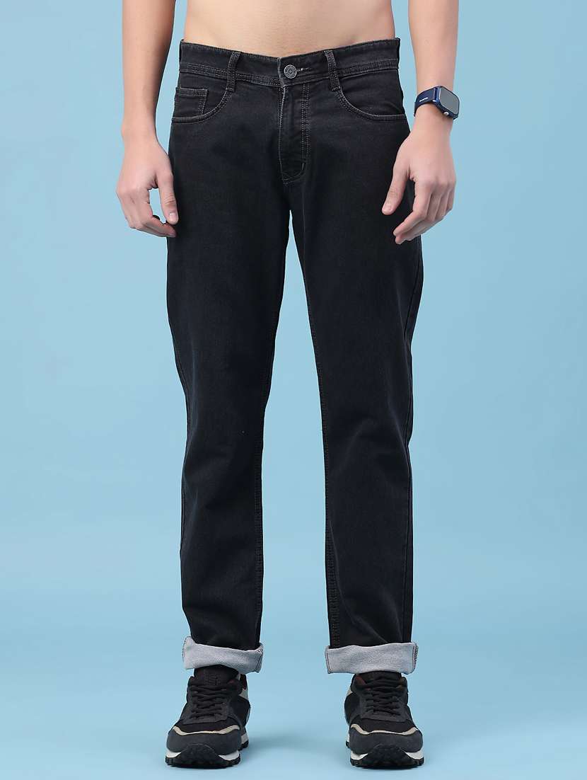 men plain mid rise full length tapered jeans
