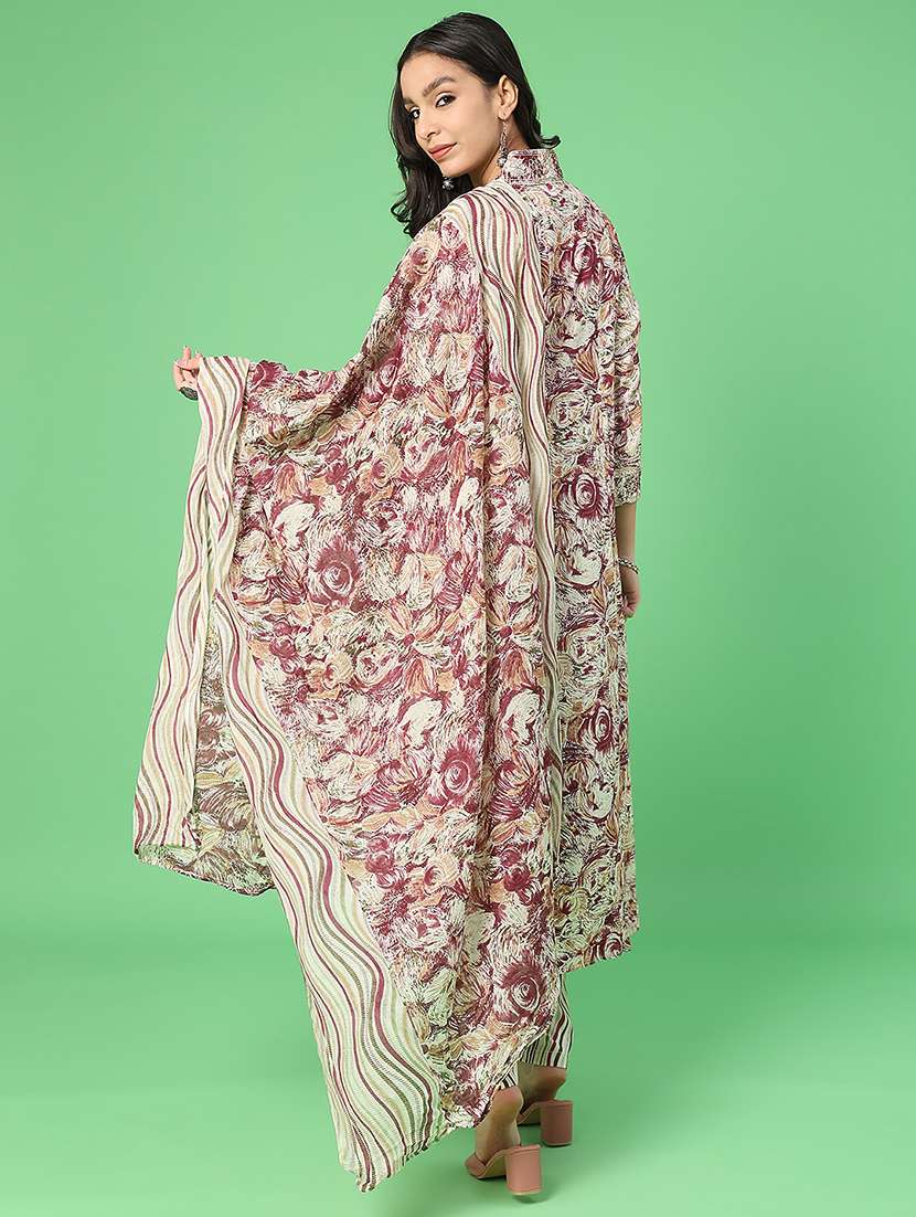 women printed three quarter sleeve kurta pant with dupatta set - 22160398 -  Standard Image - 2