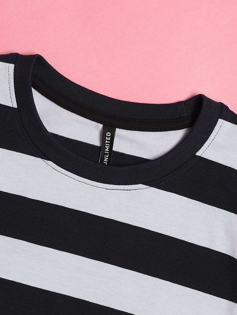 Girls Striped Round Neck Tee - 22160454 -  Standard Image - 2
