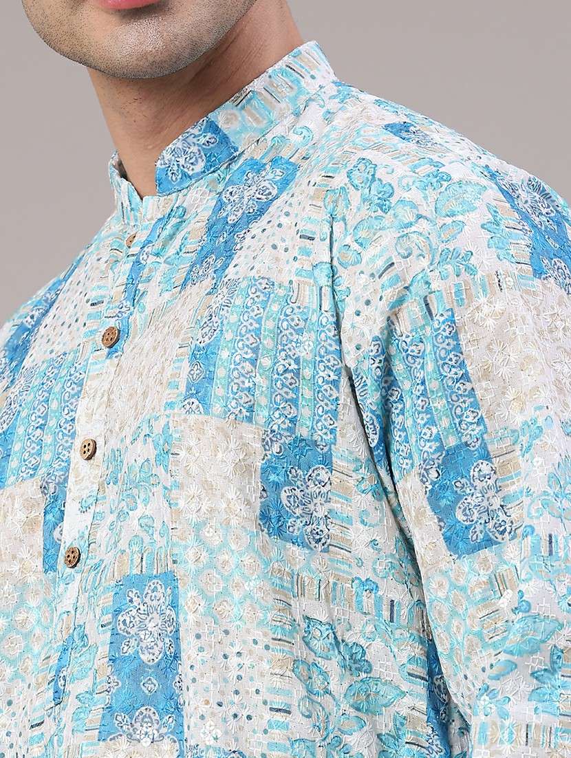 men printed mandarin neck kurta churidar ethnic wear set - 22160505 -  Standard Image - 2