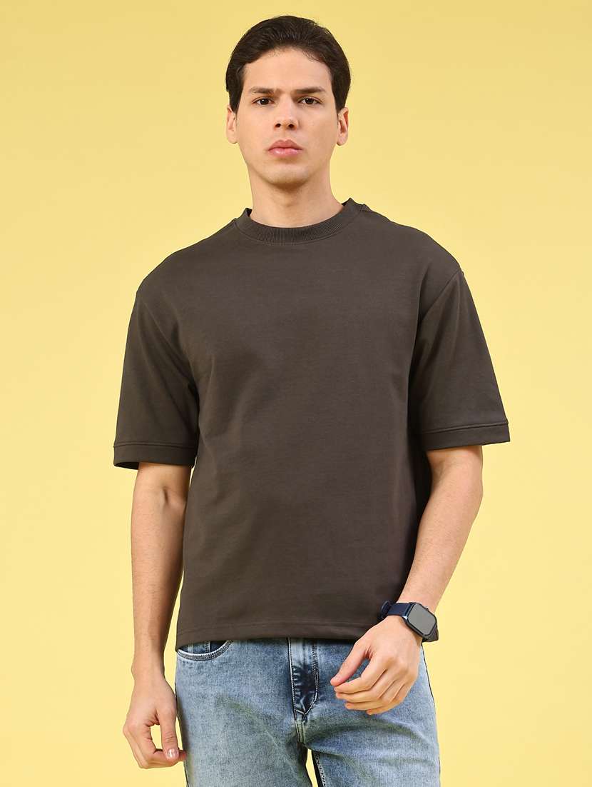 men grey cotton blend plain t-shirt - 22160577 -  Standard Image - 2