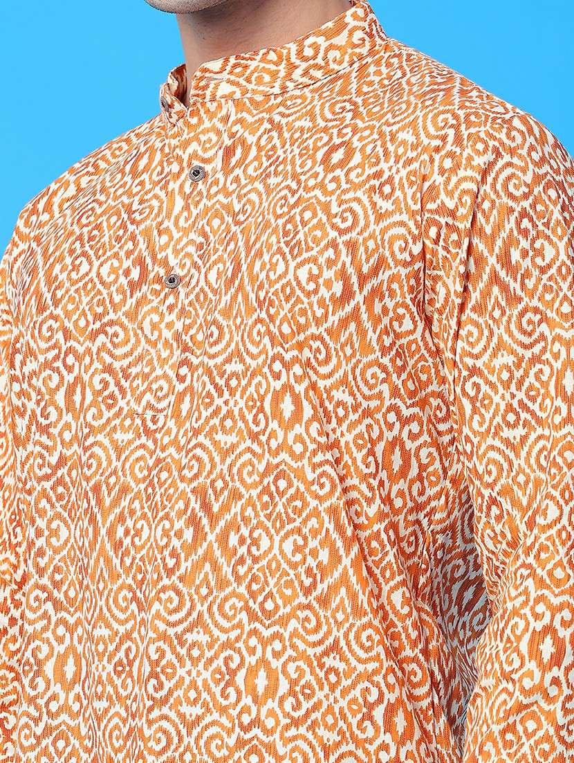 men printed mandarin neck short kurta - 22160578 -  Standard Image - 2