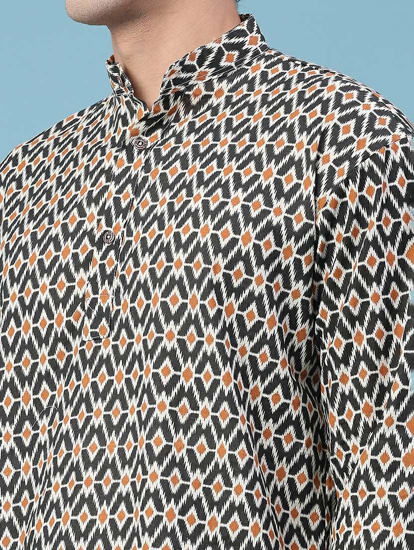 men printed mandarin neck short kurta - 22160583 -  Standard Image - 2