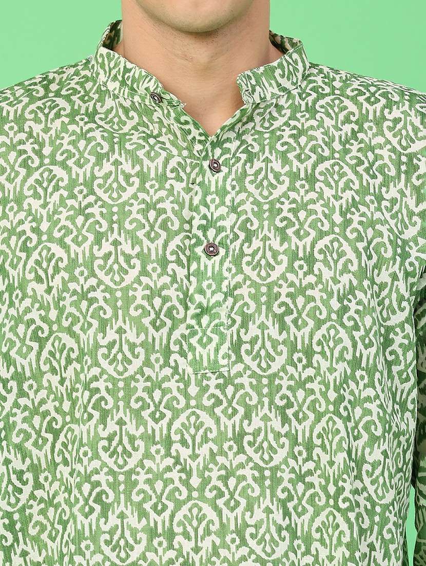 men printed mandarin neck short kurta - 22160584 -  Standard Image - 2