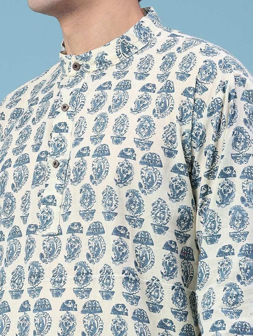 men printed mandarin neck short kurta - 22160585 -  Standard Image - 2