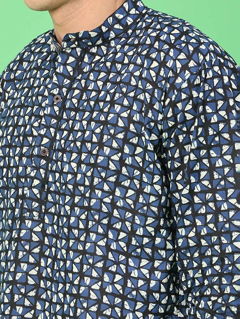 men printed mandarin neck short kurta - 22160586 -  Standard Image - 2