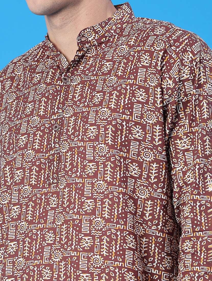 men printed mandarin neck short kurta - 22160587 -  Standard Image - 2