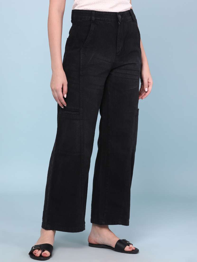 Girls Solid High Rise Wide Leg Jeans - 22160830 -  Standard Image - 2