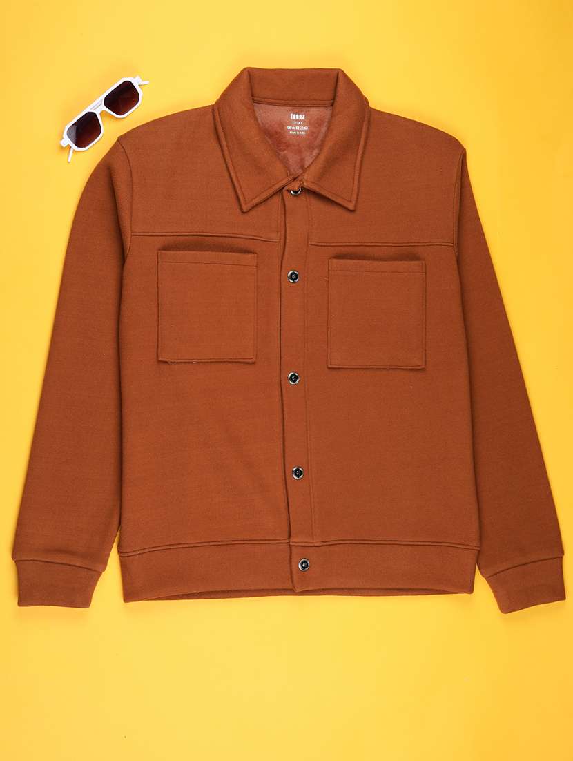 boys solid collared long sleeve shacket