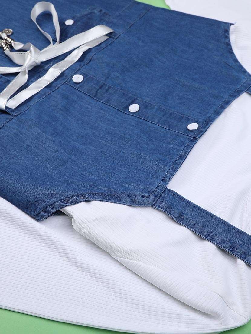 girls solid three quarter sleeve dungaree dress - 22160938 -  Standard Image - 2