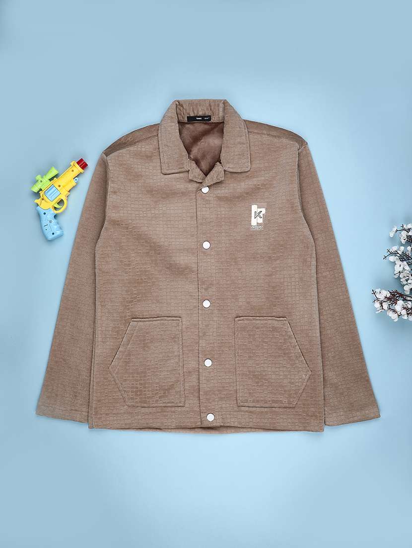 boys self designed collared long sleeve shacket