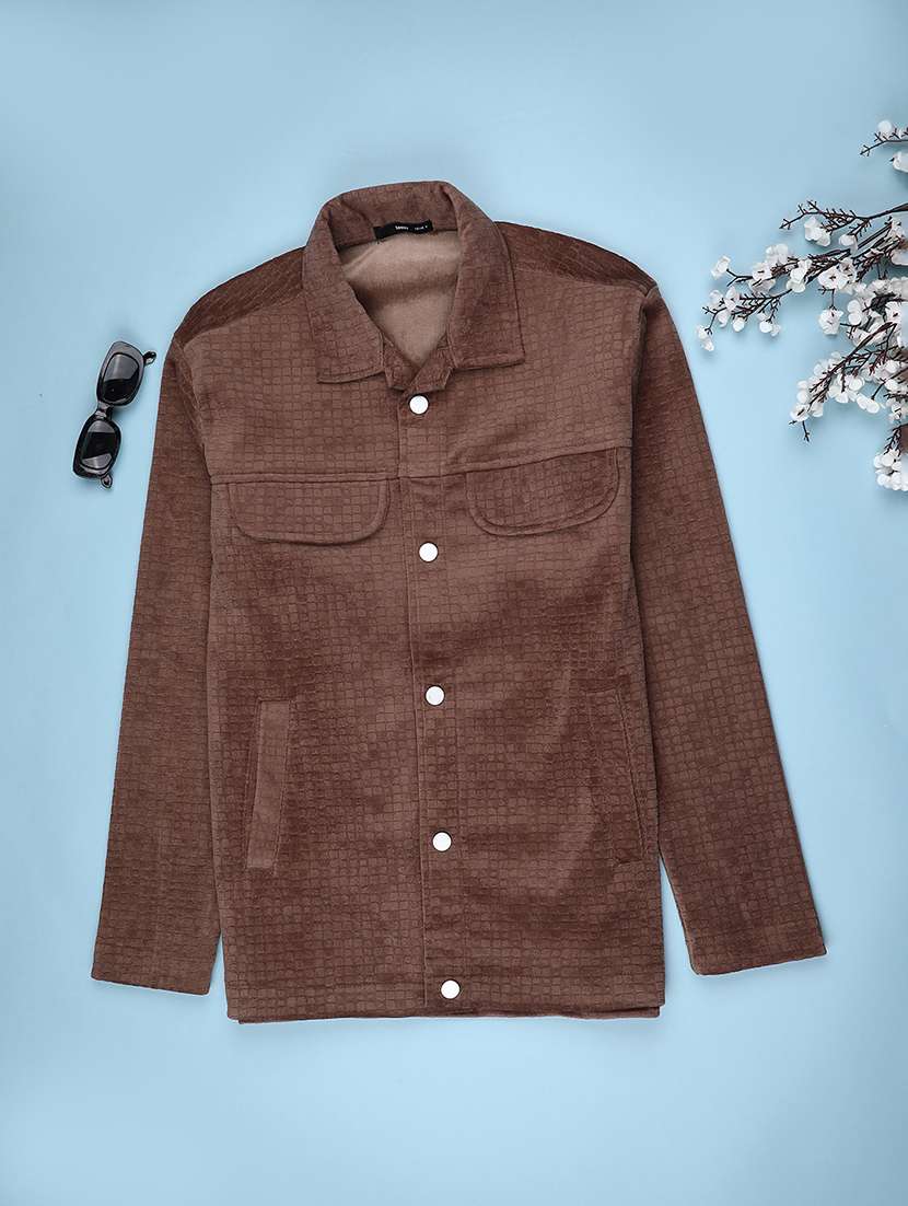 boys solid collared long sleeve shacket