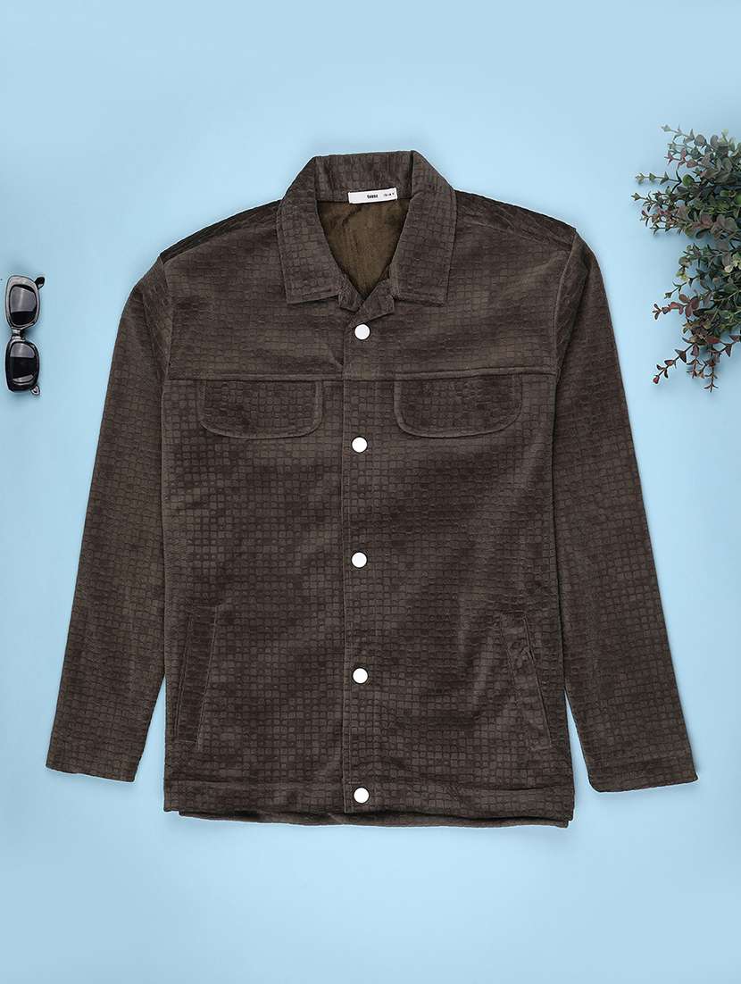 boys solid collared long sleeve shacket