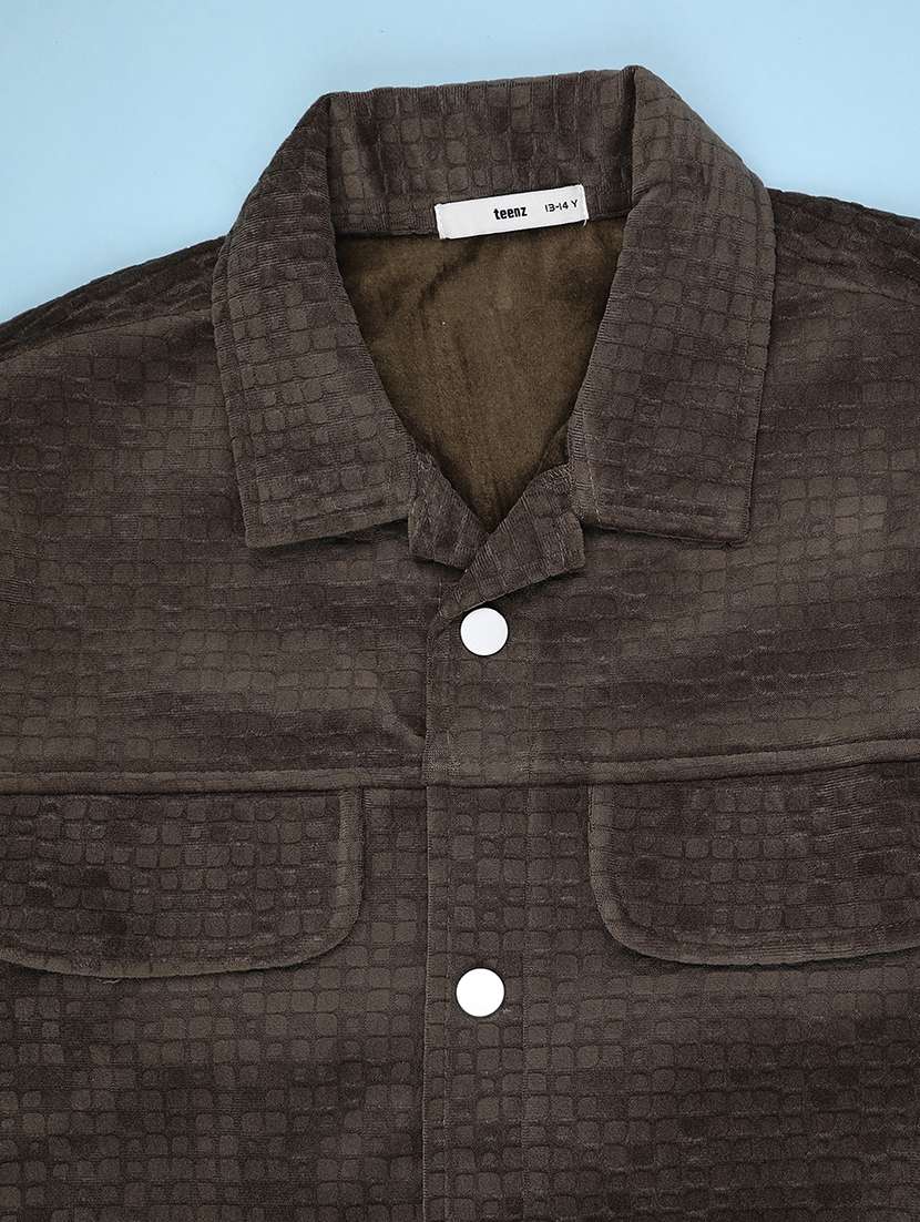 Boys Solid Collared Long Sleeve Shacket - 22160960 -  Standard Image - 2