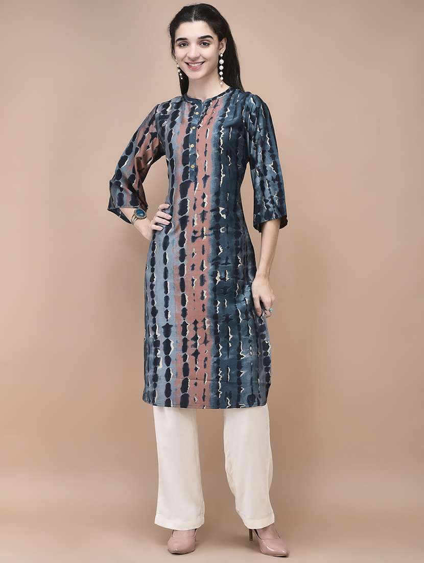 women tie & dye three quarter sleeve straight kurta