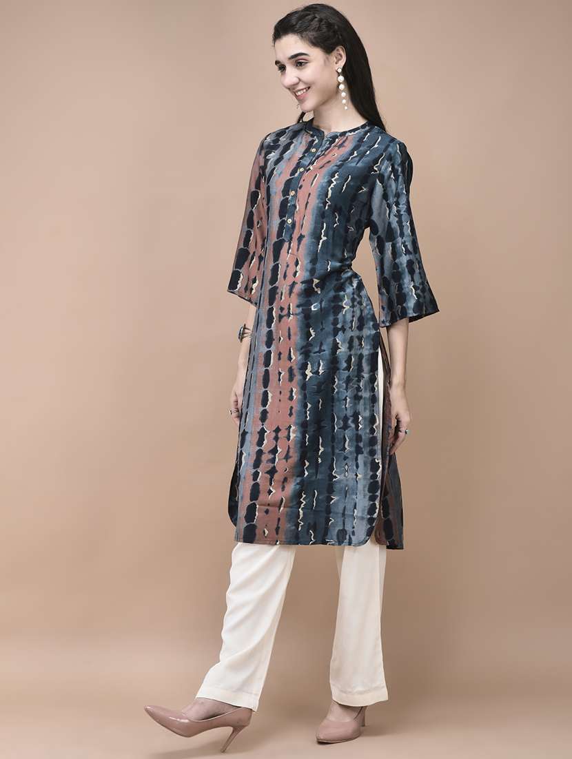 women tie & dye three quarter sleeve straight kurta - 22161018 -  Standard Image - 2