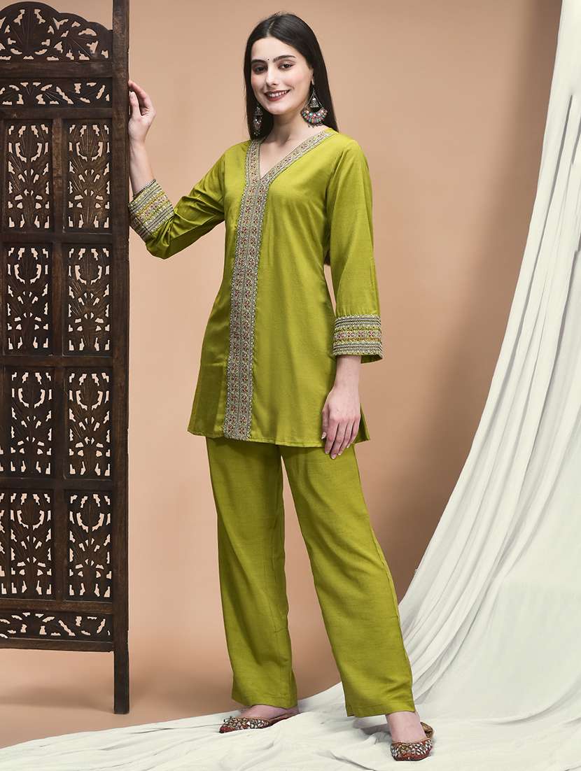 women embroidered long sleeve regular fit ethnic co-ord set - 22161023 - Standard Image - 2