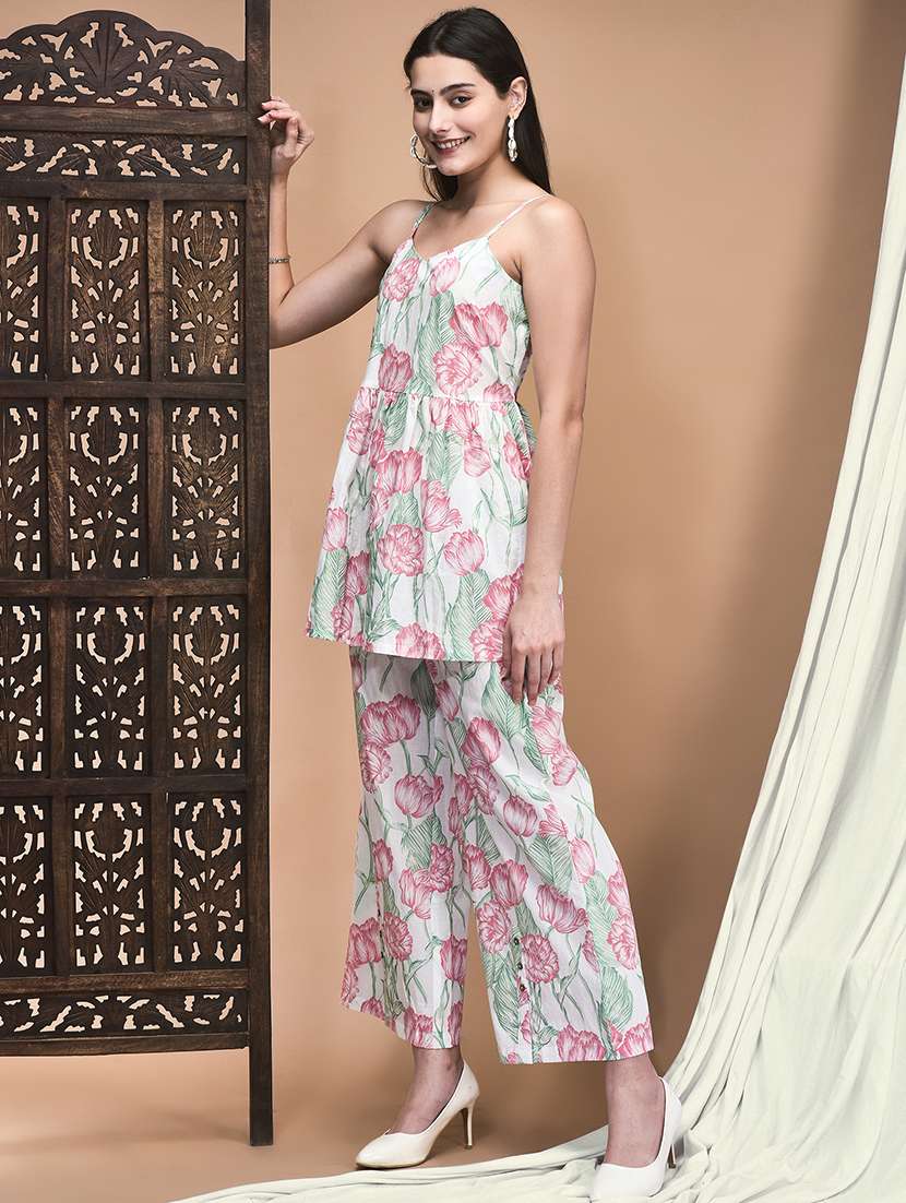 women floral printed shoulder strap ethnic co-ord set - 22161025 -  Standard Image - 2