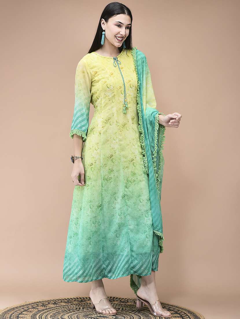 women floral printed three quarter sleeve kurta dupatta set - 22161036 -  Standard Image - 2