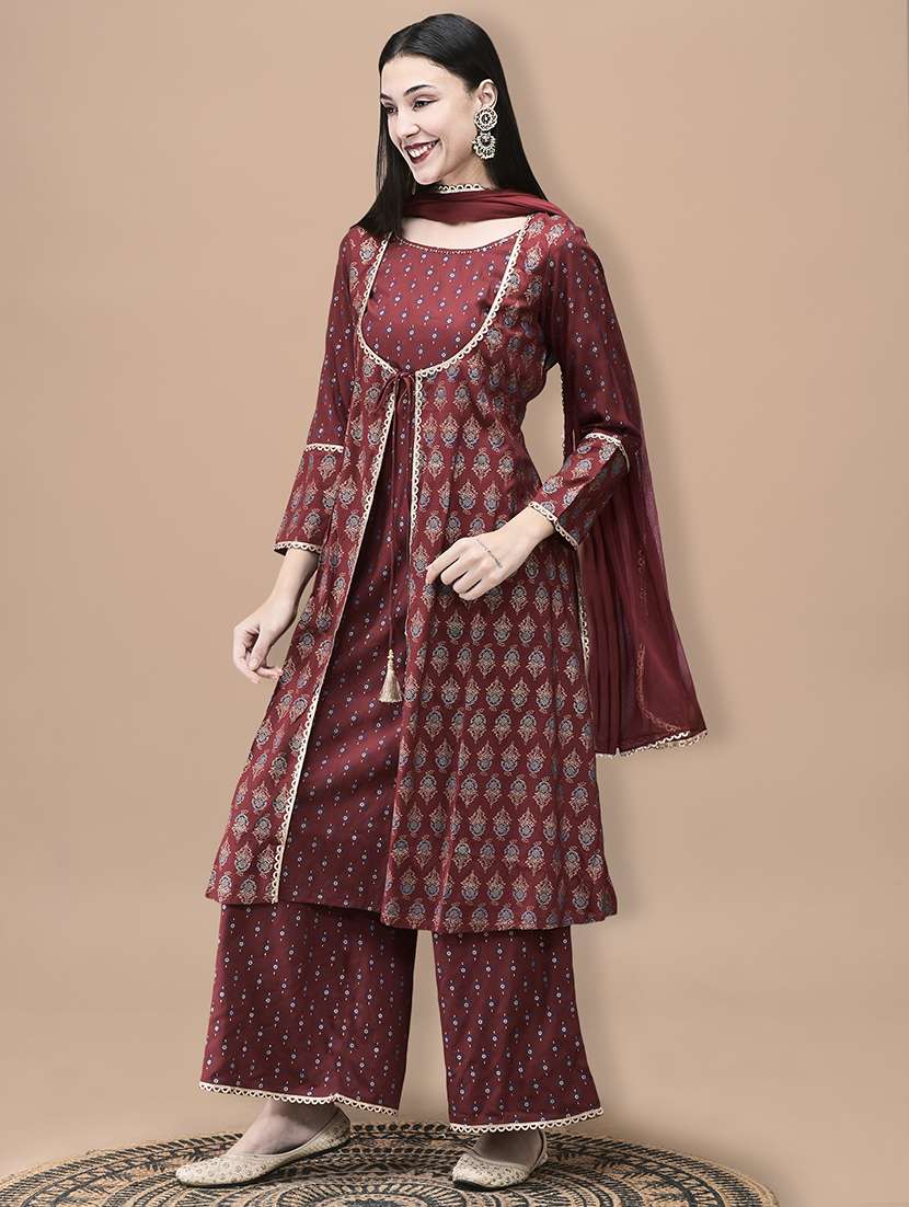 women printed long sleeve kurta palazzo with dupatta set - 22161038 -  Standard Image - 2