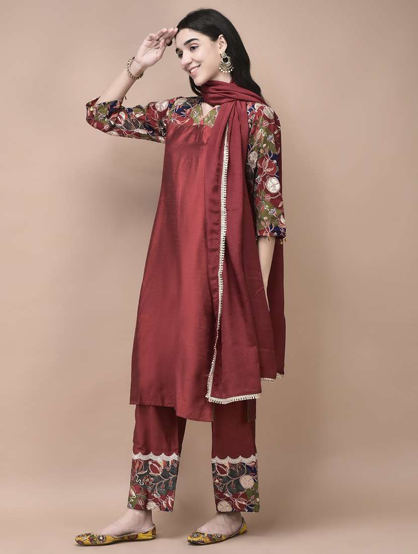 women embroidered three quarter sleeve kurta pant with dupatta set - 22161041 -  Standard Image - 2
