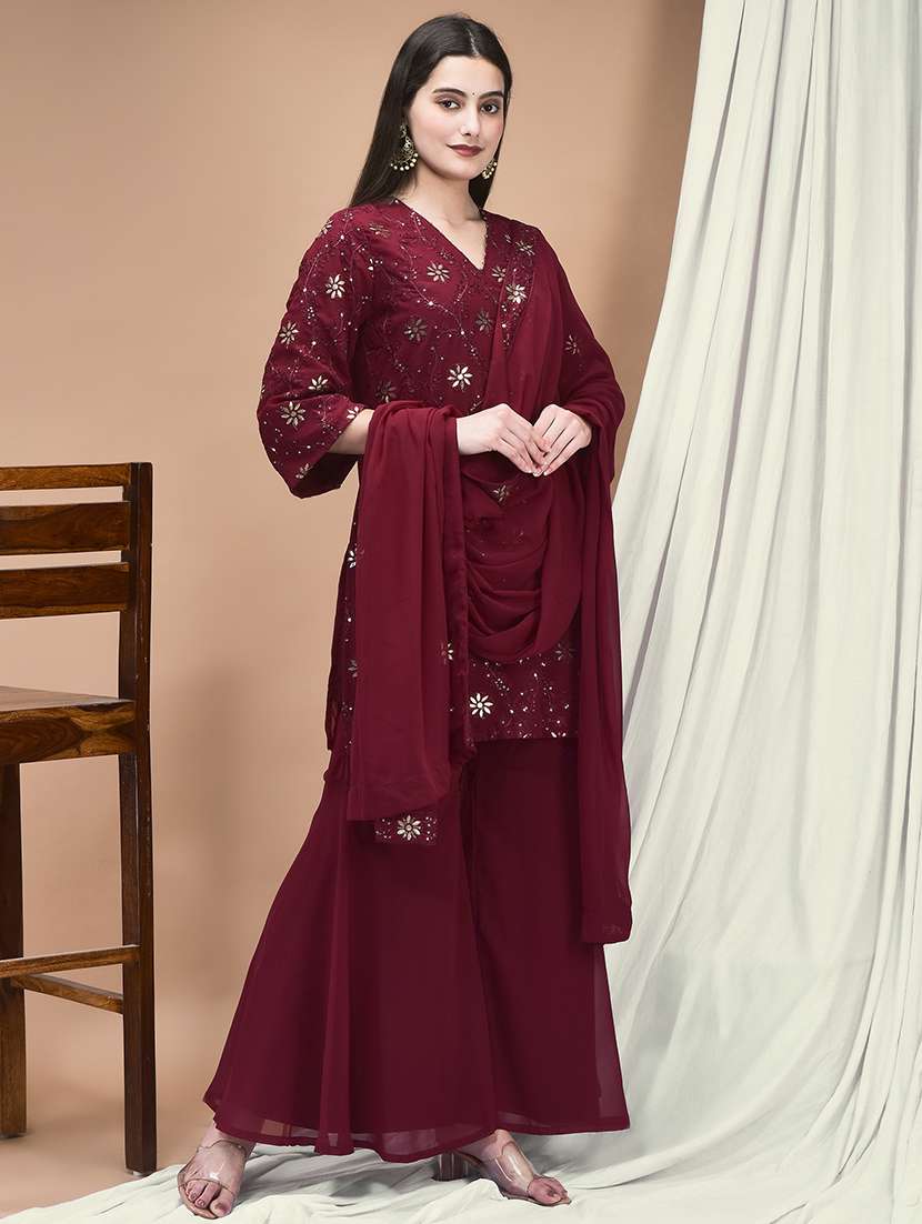 women embroidered three quarter sleeve kurta sharara with dupatta set - 22161046 -  Standard Image - 2