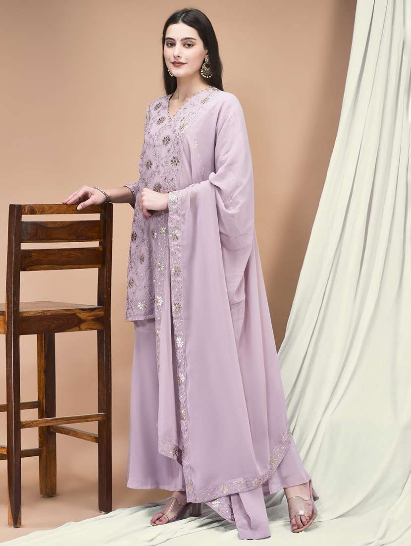 women embroidered three quarter sleeve kurta sharara with dupatta set - 22161047 -  Standard Image - 2