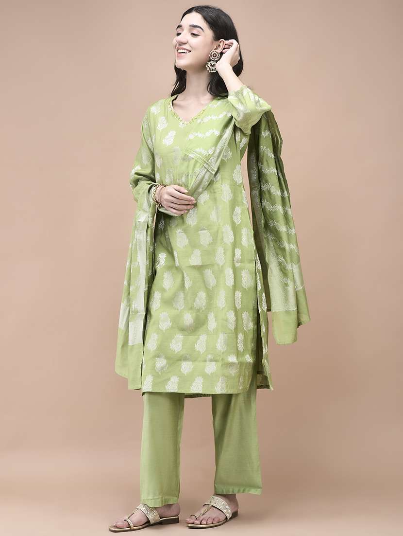 women self design three quarter sleeve kurta pant with dupatta set - 22161055 -  Standard Image - 2