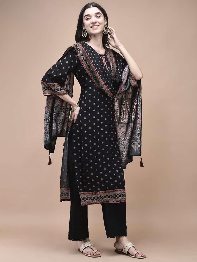 women printed three quarter sleeve kurta pant with dupatta set - 22161056 -  Standard Image - 2