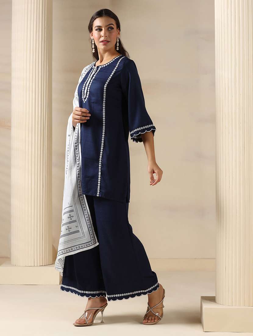 women embroidered three quarter sleeve kurta palazzo with dupatta set - 22161060 -  Standard Image - 2