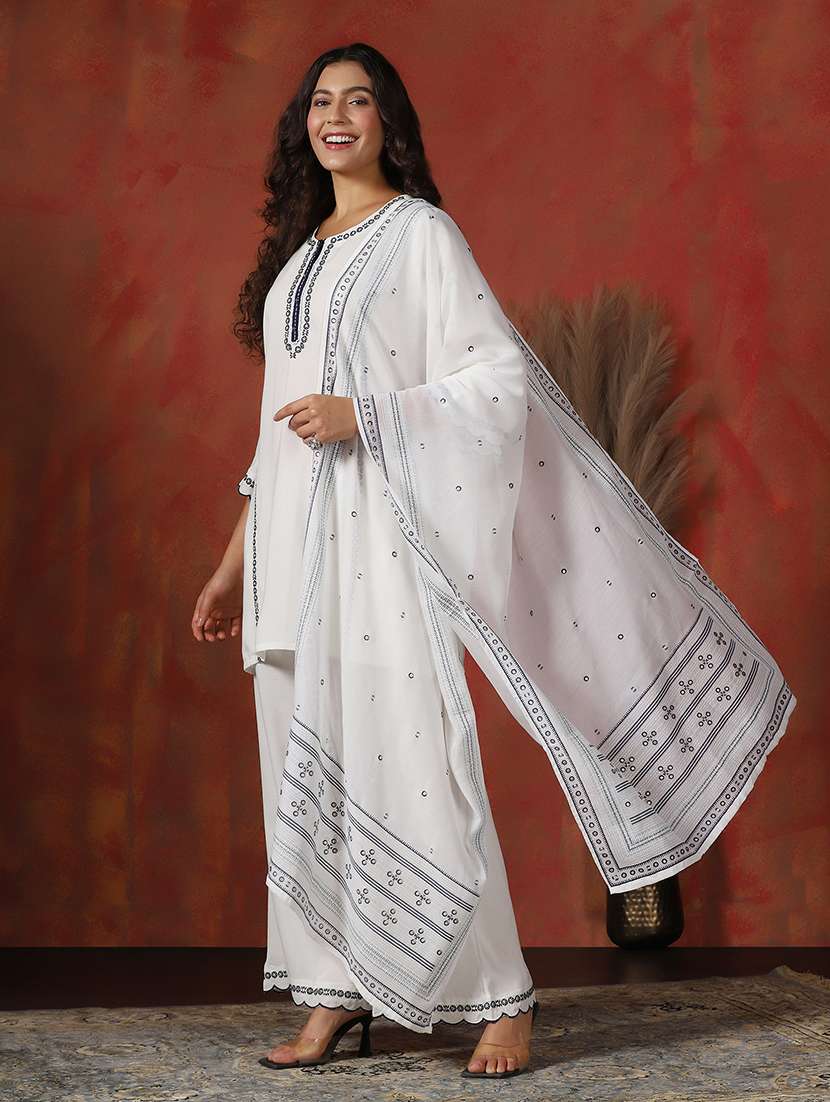 women embroidered three quarter sleeve kurta palazzo with dupatta set - 22161061 -  Standard Image - 2