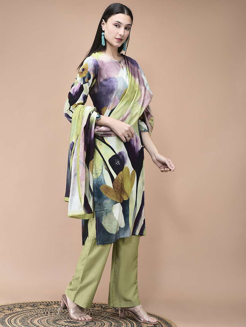women printed three quarter sleeve kurta pant with dupatta set - 22161064 -  Standard Image - 2