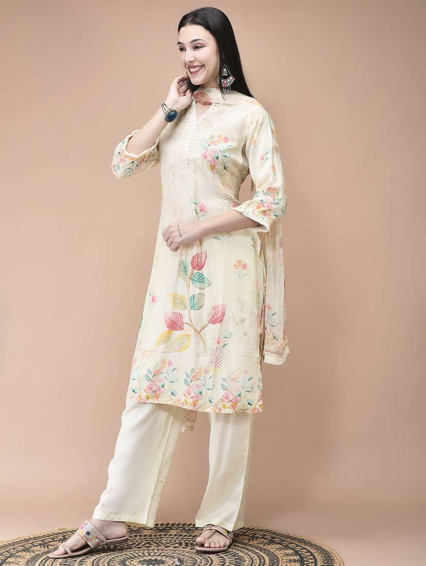 women printed three quarter sleeve kurta pant with dupatta set - 22161065 -  Standard Image - 2