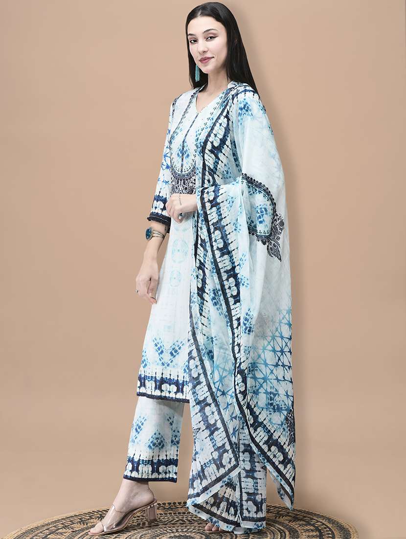 women printed three quarter sleeve kurta pant with dupatta set - 22161066 -  Standard Image - 2