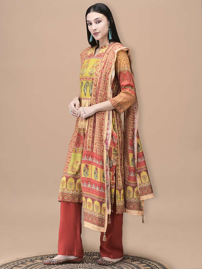 women printed three quarter sleeve kurta pant with dupatta set - 22161067 -  Standard Image - 2