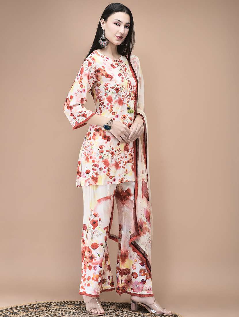 women printed three quarter sleeve kurta pant with dupatta set - 22161071 -  Standard Image - 2